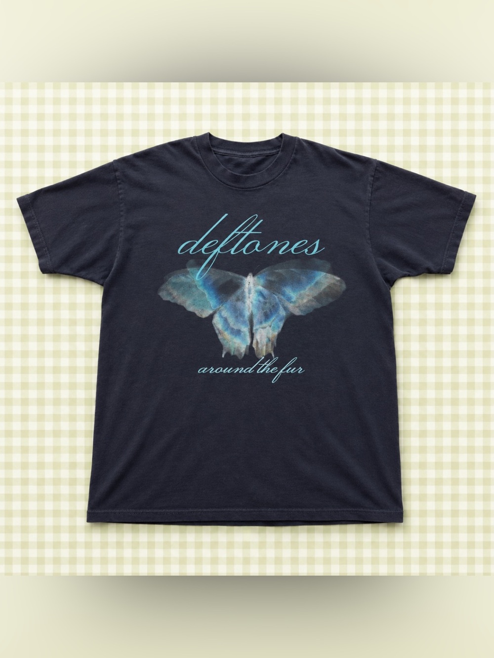 Deftones Band Black Graphic Tee - Vintage and Retro with Blue Butterfly Design